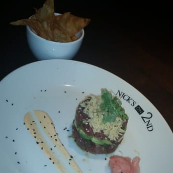 Nick's On 2nd - Ahi Tuna Tartare and a side of wonton chips was absolutely delicious. - New American Near Me - Long Beach, California Nick's On 2nd - Ahi Tuna Tartare and a side of wonton chips was absolutely delicious. - New American Near Me - Long Beach, California