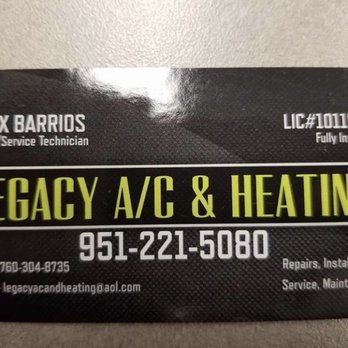 Legacy A/C & Heating - Alex Barrios was great!! He fixed our A/C under 30 minutes!! Definitely my A/C & Heating go to!!! - Heating & Air Conditioning/HVAC Near Me Legacy A/C & Heating - Alex Barrios was great!! He fixed our A/C under 30 minutes!! Definitely my A/C & Heating go to!!! - Heating & Air Conditioning/HVAC Near Me