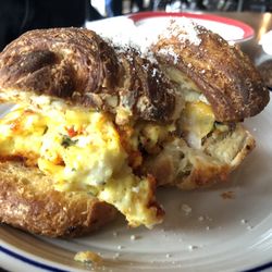 The Wild Mermaid - Croissant Egg Sandwich (Broiled open-face in the oven with cheese)