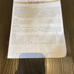 Beer menu Beer menu