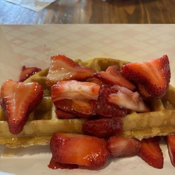 Capitol Waffle Shop - Half waffle with sliced strawberries - Waffles Near Me - Richmond, Virginia Capitol Waffle Shop - Half waffle with sliced strawberries - Waffles Near Me - Richmond, Virginia