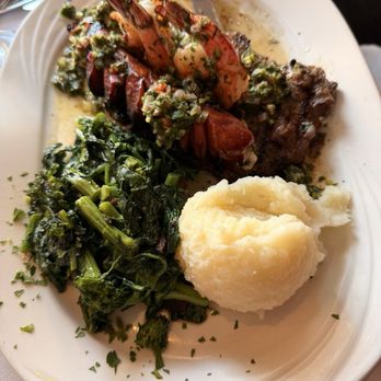 Luciano's - Special: Steak with chimichurri sauce, sausage, shrimp with mashed potatoes and broccoli rabbe - Italian Near Me - Totowa, New Jersey