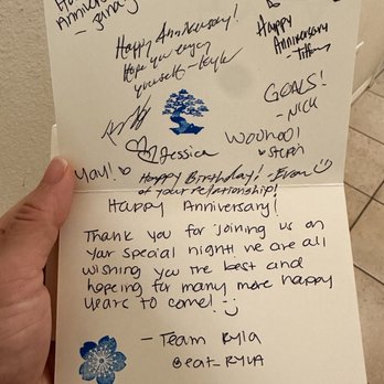 Ryla - Sweet anniversary card surprise - Asian Fusion Near Me - Hermosa Beach, California Ryla - Sweet anniversary card surprise - Asian Fusion Near Me - Hermosa Beach, California