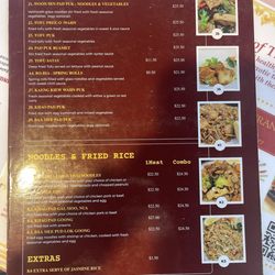 The Thai Restaurant - Back of menu