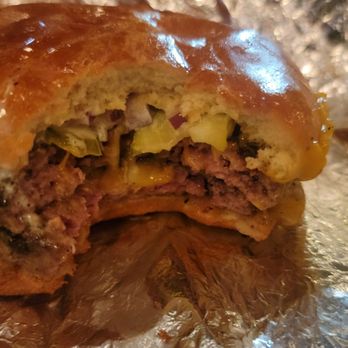 Small Cheval- Hyde Park - Inside bite of the double cheeseburger. I couldn't help it. - Burgers Near Me - Chicago, Illinois