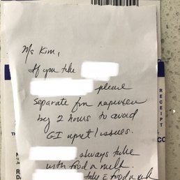 Handwritten note left with prescription! Handwritten note left with prescription!