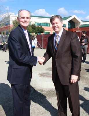 Photo of Regional Medical Center - San Jose, CA, US. Chuck Reed/San Jose Mayor & Mike Johnson, RMC CEO at hospital tower groundbreaking-march 2011