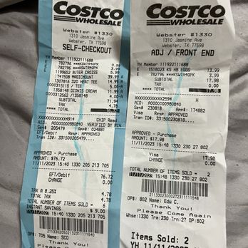 Costco Wholesale - Original and adjusted one, items they forgot to scan. - Wholesale Stores Near Me - Webster, Texas Costco Wholesale - Original and adjusted one, items they forgot to scan. - Wholesale Stores Near Me - Webster, Texas