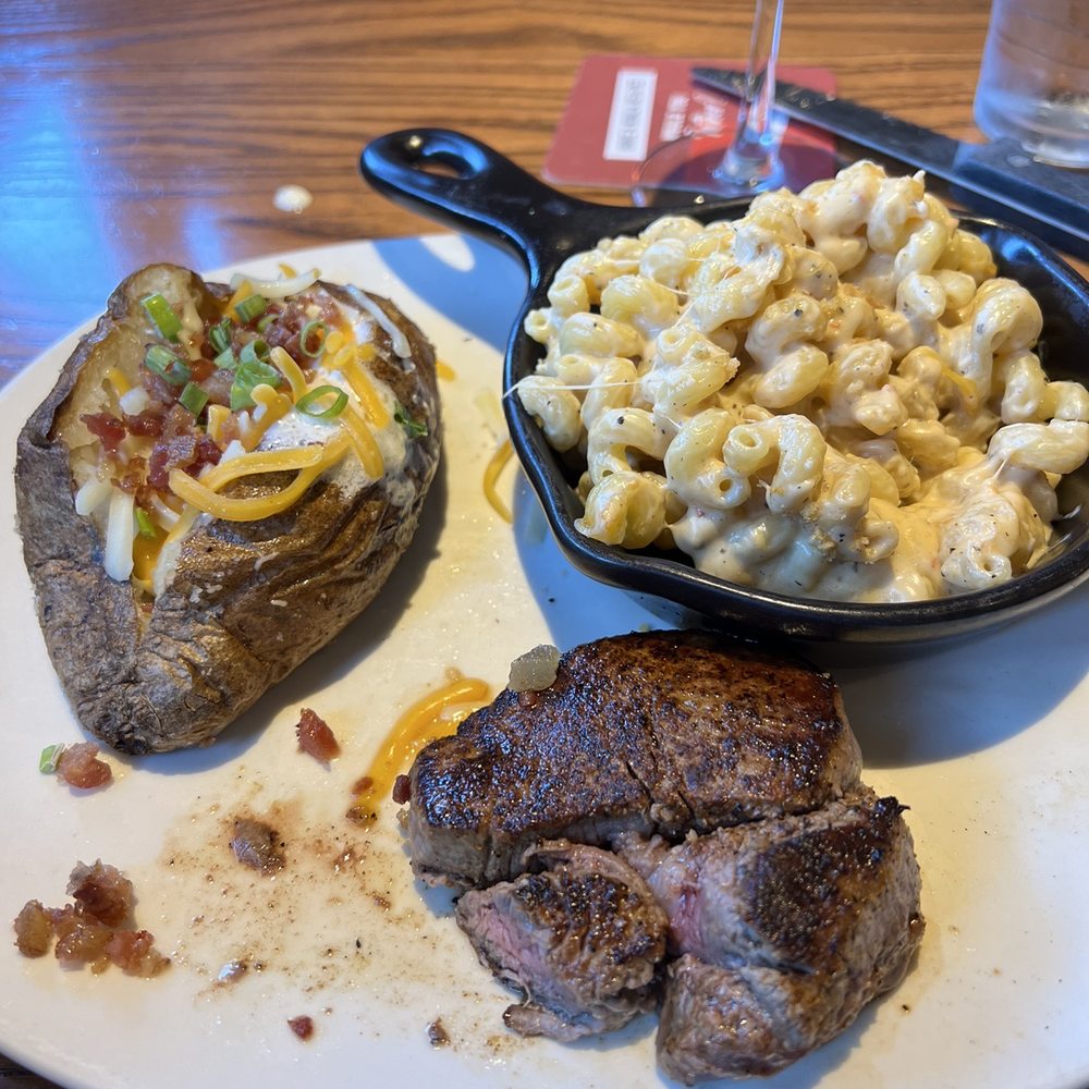 6oz Filet cooked medium rare, baked potato with a side Mac & Cheese. ( enough for 2/3 people)