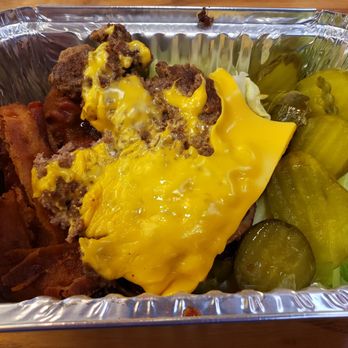 Five Guys - Little bacon cheeseburger with no bun - overpriced and disappointing - Burgers Near Me - Aiea, Hawaii Five Guys - Little bacon cheeseburger with no bun - overpriced and disappointing - Burgers Near Me - Aiea, Hawaii