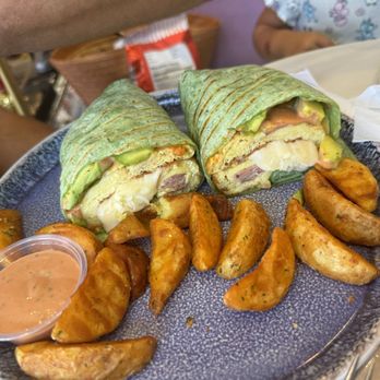 Utopia Caffe - Giovanni Spinach Wrap bacon instead of sausage - Breakfast & Brunch Near Me - Tustin, California Utopia Caffe - Giovanni Spinach Wrap bacon instead of sausage - Breakfast & Brunch Near Me - Tustin, California