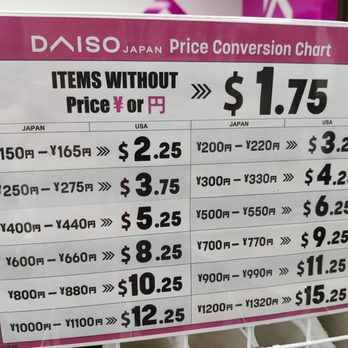 Daiso - Price Conversion Chart - Discount Store Near Me - Las Vegas, Nevada Daiso - Price Conversion Chart - Discount Store Near Me - Las Vegas, Nevada