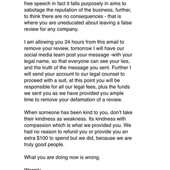 Aesthetics MedSpa - This is Jasmine's threatening email to me. - Medical Spas Near Me - Reno, Nevada