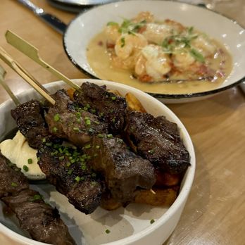 Camp Modern American Eatery - Skirt steak (extremely tender) and Gambas - Wine Bars Near Me - Greenville, South Carolina