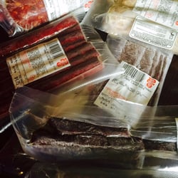 Geiss Meat Service - A few favorites; Mushroom & Swiss brats, jalapeño cheese sausage sticks, whole muscle snackers & apple cinnamon breakfast sausage.
