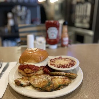Nicky's Grant Street - Chicken Parmesan Sandwich + Hand Breaded Fried Zucchini w/ Marinara Sauce - Diners Near Me - Pittsburgh, Pennsylvania Nicky's Grant Street - Chicken Parmesan Sandwich + Hand Breaded Fried Zucchini w/ Marinara Sauce - Diners Near Me - Pittsburgh, Pennsylvania