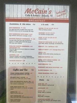 Menu photo 1 McCain's Bakery & Cafe Salado, TX Menu photo 1 McCain's Bakery & Cafe Salado, TX