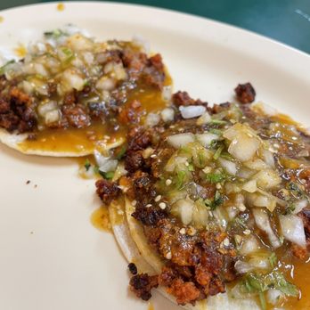 Tacos Wow - two tacos on a white plate - Mexican Near Me - Winnetka, California