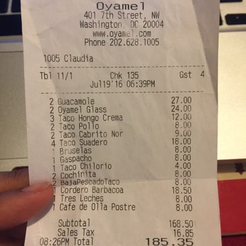 Oyamel - Receipt for party of 5 - Mexican Near Me - Washington, DC, District of Columbia