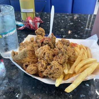 Harolds Chicken KSU - Gibblets (fried chicken gizzards & livers). Fries and 1 whole chicken wing - Chicken Shop Near Me - Kennesaw, Georgia
