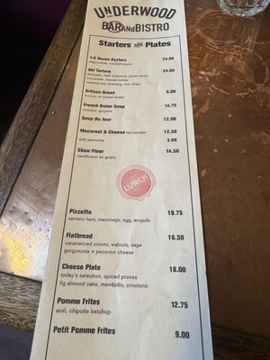 Menu photo 1 Underwood Bar and Bistro Graton, CA