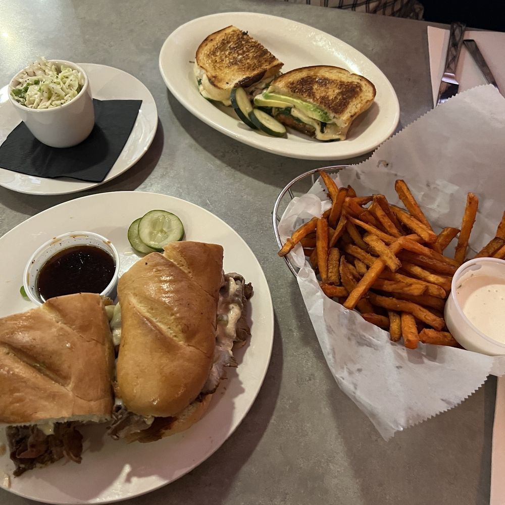 Sammy T's - french dip au jus w/ sweet potato fries & ranch and avocado melt w/ cole slaw. not pictured: sweetened iced tea - American Near Me - Fredericksburg, Virginia Sammy T's - french dip au jus w/ sweet potato fries & ranch and avocado melt w/ cole slaw. not pictured: sweetened iced tea - American Near Me - Fredericksburg, Virginia