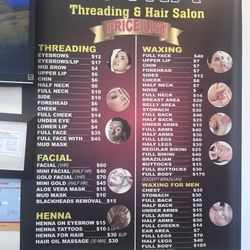 Sutra Threading & Hair Salon Von Karman Plaza - Price list
