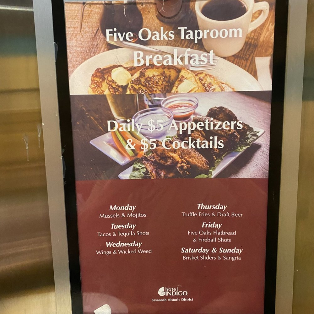 Five Oaks Taproom - Doesn't give a time frame when these daily specials are no longer available. - Cocktail Bars Near Me - Savannah, Georgia Five Oaks Taproom - Doesn't give a time frame when these daily specials are no longer available. - Cocktail Bars Near Me - Savannah, Georgia