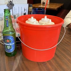 Red Onion Bar & Grill - Heineken Zero and a bucket of condiments....including AMAZING homemade ranch dressing!