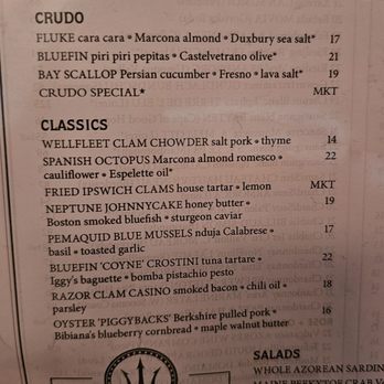 Neptune Oyster - Menu as of March 2024 - Seafood Near Me - Boston, Massachusetts