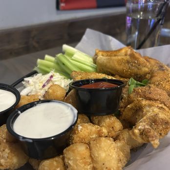 The Brass Tap - Tots and 10 Chicken Wings w/ blue cheese and ranch dressing. Looks like we asked for extra celery and slaw was included too. - Beer Bar Near Me - Marietta, Georgia The Brass Tap - Tots and 10 Chicken Wings w/ blue cheese and ranch dressing. Looks like we asked for extra celery and slaw was included too. - Beer Bar Near Me - Marietta, Georgia