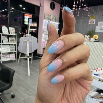 Piggy Nails - Almond shape nails in baby blue ombre just the way I imagined. - Nail Salons Near Me - Canoga Park, California Piggy Nails - Almond shape nails in baby blue ombre just the way I imagined. - Nail Salons Near Me - Canoga Park, California
