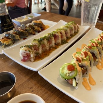 Sushi On Fire - From left to right: Hercules roll, Refreshing roll, and OMG roll - Sushi Bars Near Me - Long Beach, California Sushi On Fire - From left to right: Hercules roll, Refreshing roll, and OMG roll - Sushi Bars Near Me - Long Beach, California