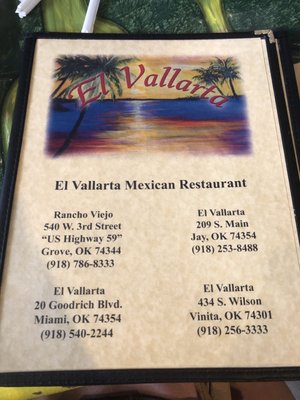 Menu photo 4 El Vallarta Mexican Restaurant Miami, OK