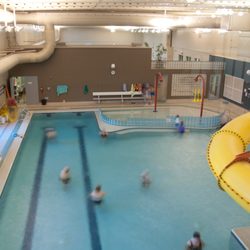 YMCA of Valparaiso Indiana - Leisure pool that has a splash pad for the little ones, indoor slide and a great place for all of our aquatic fitness classes.