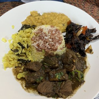 Red Pepper Diner - Goat curry with rice, dhal, pickled eggplant - Sri Lankan Near Me - Beacon, New York Red Pepper Diner - Goat curry with rice, dhal, pickled eggplant - Sri Lankan Near Me - Beacon, New York