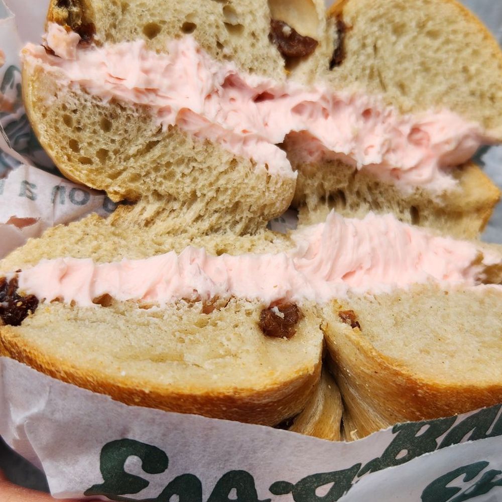 Cinnamon Raisin with strawberry  cream cheese