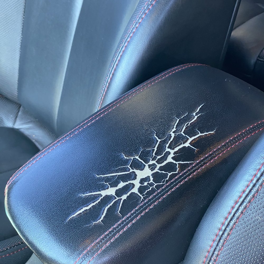 G&M Custom Upholstery - Cracked center console after a year of buying the car new. Just from resting my arm. Dealer said it was normal wear and tear...ugh. - Furniture Reupholstery Near Me - Temecula, California G&M Custom Upholstery - Cracked center console after a year of buying the car new. Just from resting my arm. Dealer said it was normal wear and tear...ugh. - Furniture Reupholstery Near Me - Temecula, California