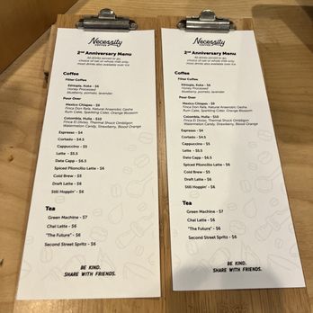 Necessity Coffee - Menu - April 2025 - Coffee Roasteries Near Me - Encinitas, California