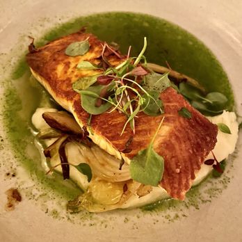 JoJo - Seared Salmon, Caramelized Fennel, Spring Onion Lemon Confit and Fragrant Herbal Nage - New American Near Me - New York, New York
