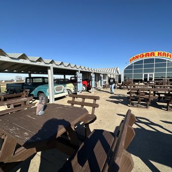 Hangar Kafe - Patio and antique Studebaker collection - Breakfast & Brunch Near Me - Miller, Missouri