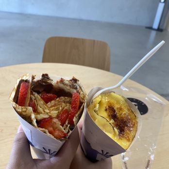 T-Swirl Crepe - 3. Crepe Brulee & 1. Strawberry Nutella - Creperies Near Me - Riverside, California T-Swirl Crepe - 3. Crepe Brulee & 1. Strawberry Nutella - Creperies Near Me - Riverside, California