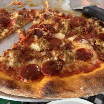 Weirdough’s Pizza - Pizza with pepperoni, bacon and Italian sausage. - Pizza Near Me - Burbank, California Weirdough’s Pizza - Pizza with pepperoni, bacon and Italian sausage. - Pizza Near Me - Burbank, California