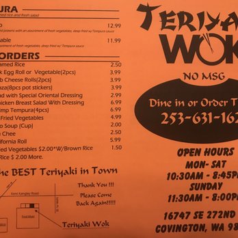 Teriyaki Wok - New Menu (May 2017) - Japanese Near Me - Covington, Washington Teriyaki Wok - New Menu (May 2017) - Japanese Near Me - Covington, Washington