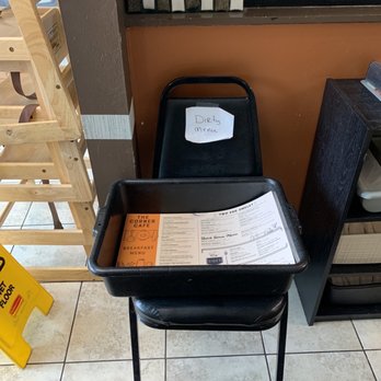 Corner Cafe - Tray for you to put menus after you touched it so that they can sanitize it before anyone else uses the menu - Cafes Near Me - Longview, Washington