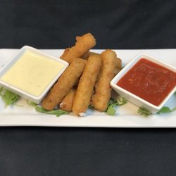 Northern Divide Bar & Eatery - Pesto breaded Mozzarella Sticks W/ Alfredo & House Red Sauce