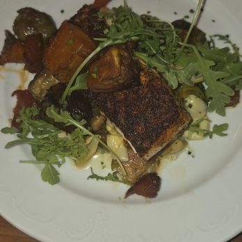 Society Swan - French Quarter Salmon - baby artichokes, caramelized brussel sprouts, golden beet, beurre blanc - American Near Me - Scottsdale, Arizona Society Swan - French Quarter Salmon - baby artichokes, caramelized brussel sprouts, golden beet, beurre blanc - American Near Me - Scottsdale, Arizona