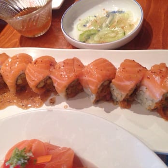 Sushi Ai - Salmons lovers roll. Spicy salmon roll with salmon on top - Sushi Bars Near Me - Long Beach, California Sushi Ai - Salmons lovers roll. Spicy salmon roll with salmon on top - Sushi Bars Near Me - Long Beach, California