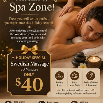 Spa Zone - After enjoying the excitement of the World Cup, come relax and recharge your tired body with a soothing massage. - Skin Care Near Me - Astoria, New York Spa Zone - After enjoying the excitement of the World Cup, come relax and recharge your tired body with a soothing massage. - Skin Care Near Me - Astoria, New York