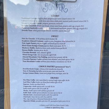 Juniper - Menu 10-18-2024 - Coffee & Tea Near Me - San Francisco, California